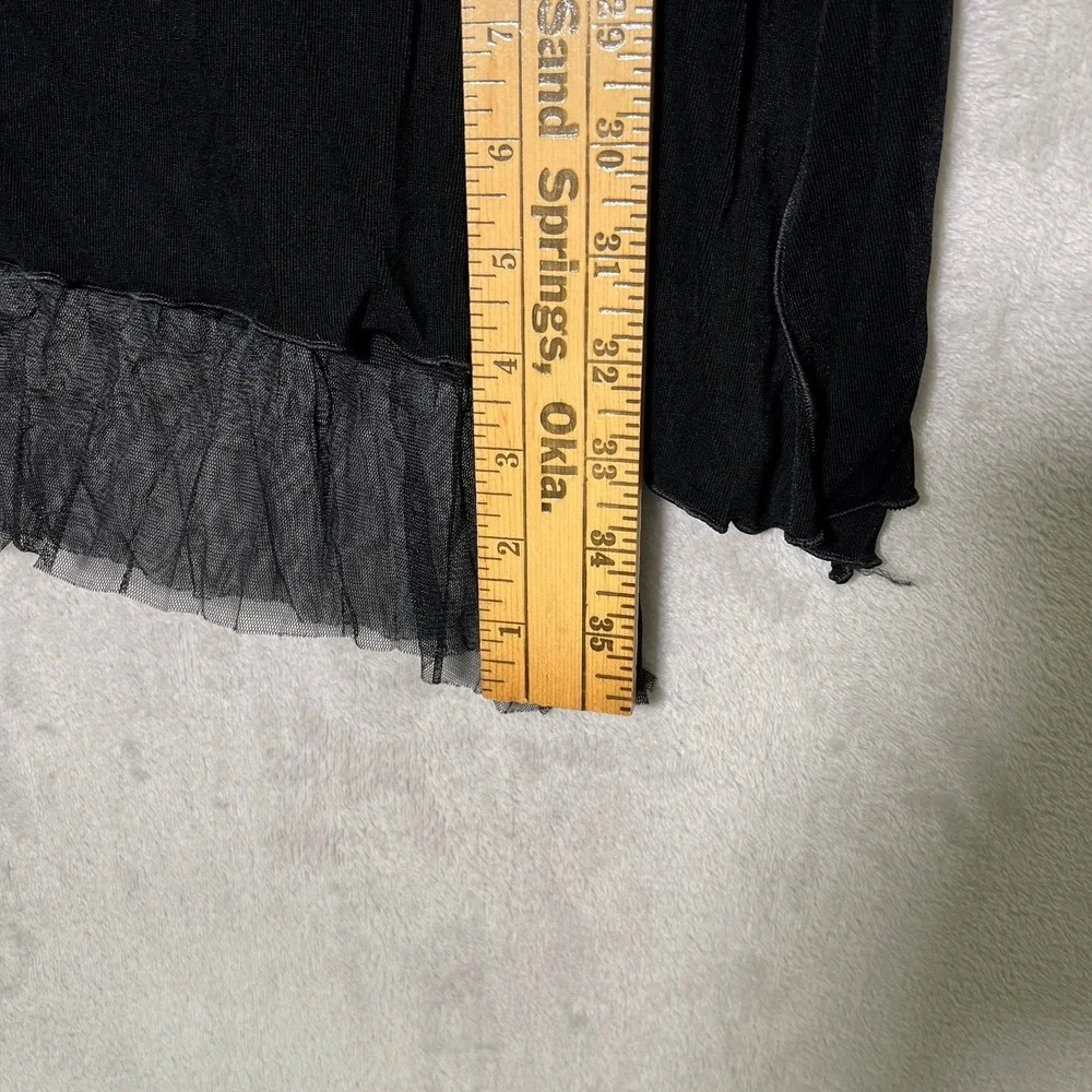 Chico's Travelers Black Asymmetrical Mesh Trim Midi Skirt Women's Size 1 (M)